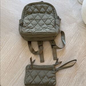 Vera Bradley Olive Quilted Backpack and Wristlet Set